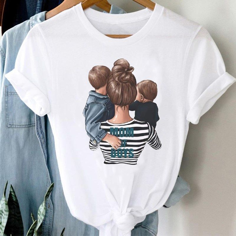 T-shirts Women Striped Boys Cute Mom Crown Mother Mama Ladie