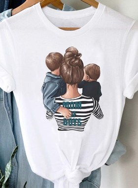 T-shirts Women Striped Boys Cute Mom Crown Mother Mama Ladie