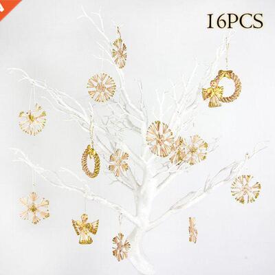 16pcs Christmas Angel Wreath Wheat Straw Christmas Tree Deco
