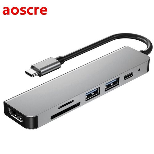 6 in 1 USB Type C Hub Adapter with 4K 30Hz HDMI-Compatible M