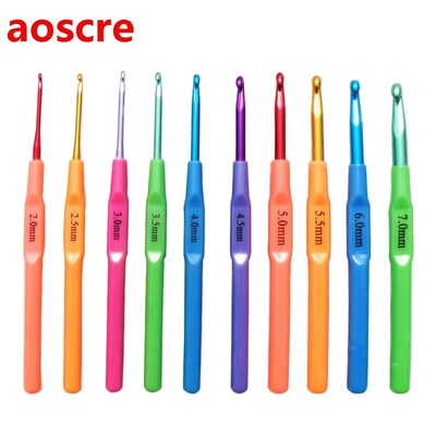 10 Sizes Plastic Handle Aluminum Crochet Hooks Needles Brai