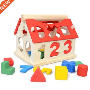 Wooden Montessori Busy House Math Shape Color Cognitive Cube