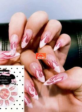 24pcs Black Flame Fake Nails Extra Long Coffin Ballet False