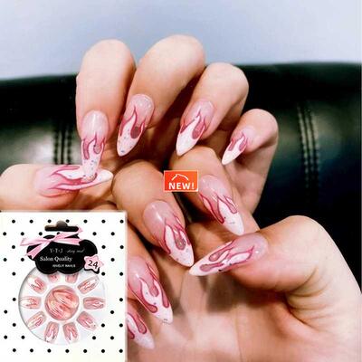 24pcs Black Flame Fake Nails Extra Long Coffin Ballet False