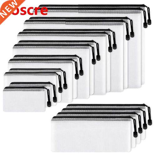 18Pcs Mesh Zpper Pouch Document Bag, 8 Assorted Sze, Water