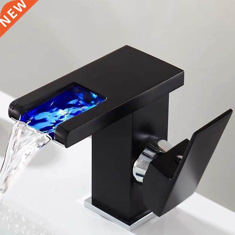 LED Waterfall Kitchen Bathroom Basin Sink Taps Faucet Temper