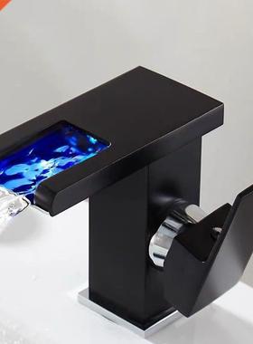 LED Waterfall Kitchen Bathroom Basin Sink Taps Faucet Temper
