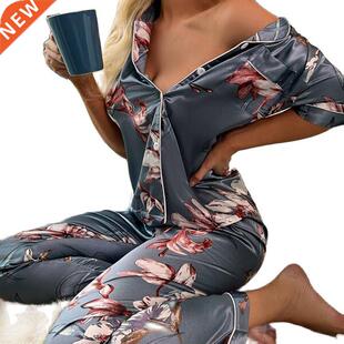 Pyjama Femme 2 piece set Women	s Short Sve Pajamas Summer