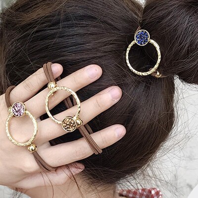 Fashion Women Gold Metal Hair Ties For Girls Ponytail Holder