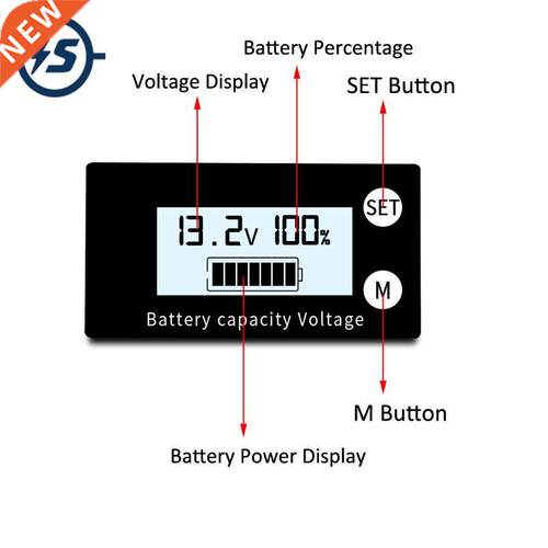 LCD Digital Voltmeter DC 8V-100V Black Case Blue/White Backg