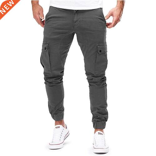 Men Casual Joggers Pants Solid Thin Cargo Sweatpants Male Mu