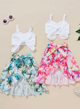 2-7Y Summer Kids Baby Girls Clothes Set Solid Off Shoulder C