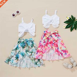 2-7Y Summer Kids Baby Girls Clothes Set Solid Off Shoulder C