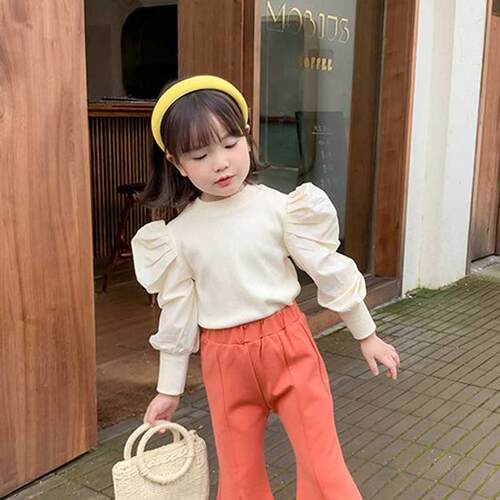 2022 Spring New Arrival Girls Long Sleeve Cotton Tops Kids P
