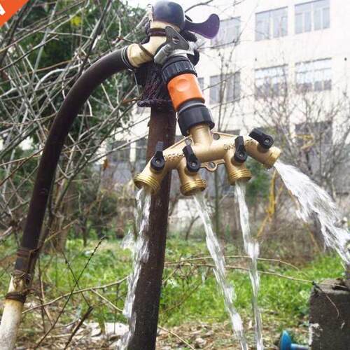 Brass Valve with 4-way Divider for Garden Hose Faucet Outdoo