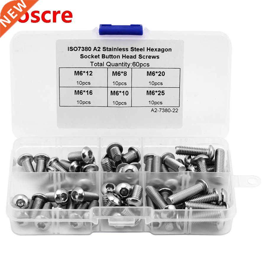 60Pcs M6 Stainless Steel Hex Socket Button Screws Fasteners