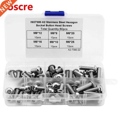 60Pcs M6 Stainless Steel Hex Socket Button Screws Fasteners
