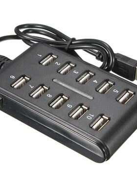 Black 10-Port USB 2.0 Speed Hub Power Adapter Extension Cabl