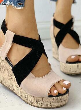 Women Sandals Summer Casual Platform Shoes Color Blocking Hi