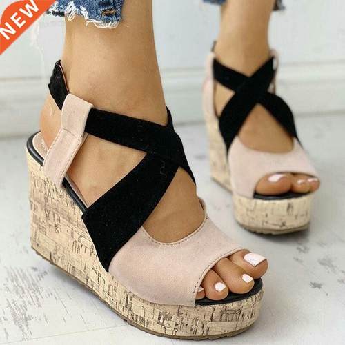 Women Sandals Summer Casual Platform Shoes Color Blocking Hi