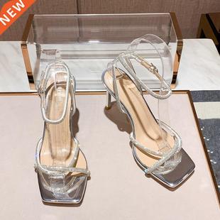 Gladiator Silver High 2022 Ankle Rhinestones Heels Fashion