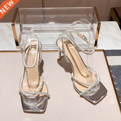 2022 Fashion Rhinestones Gladiator Silver High Heels Ankle S