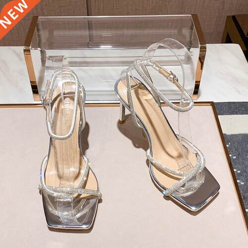 2022 Fashion Rhinestones Gladiator Silver High Heels Ankle S