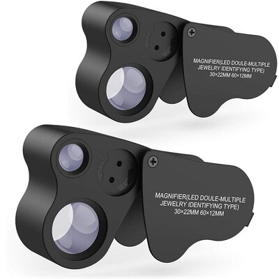 Jewelry Loupe,2 Pack 30X 60X Illuminated Jeweler Loupe nifie