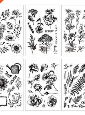 Vintage Flowers Leaves Stamp Transparent Clear Stamps Silic