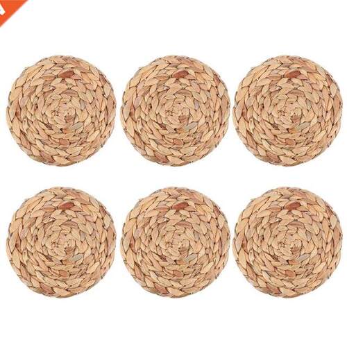 6Pack Round Woven Placemats for Dining Table, 7.8 Inch Straw