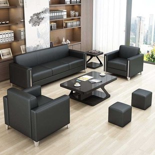 simple office sofa business reception leather sofa tea table