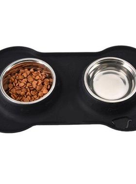 Antislip Double Dog Bowl With Silicone Mat Durable Stainless
