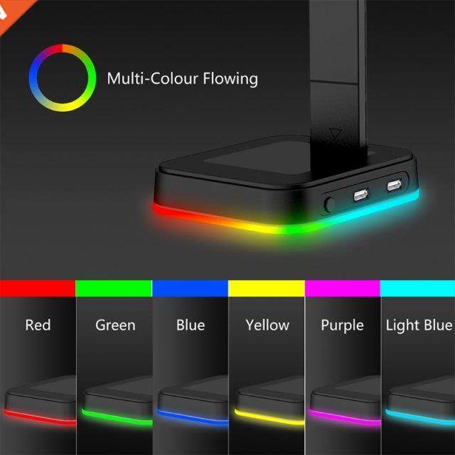 Multicolor RGB Headphone Holder Base with 2 USB Charger Hold