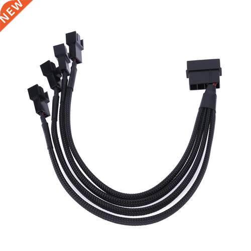 Black Sleeved 4pin IDE Molex to 4-Port 3Pin/4Pin Power Suppl