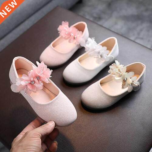 Kids Leather Girls Shoes Shining Flowers Princess Shoes For