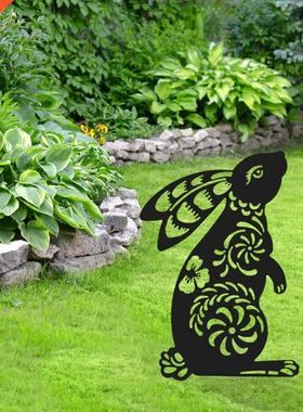 Rabbit Silhouette Stake Black Rabbit Garden Stake Floral Cut