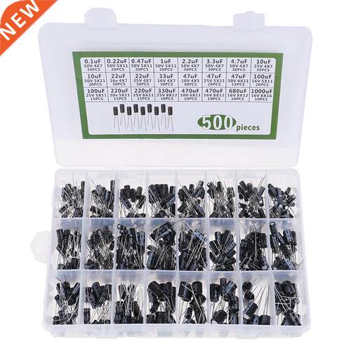 500Pcs 0.1-1000UF 24Values Aluminum Electrolytic Capacitors