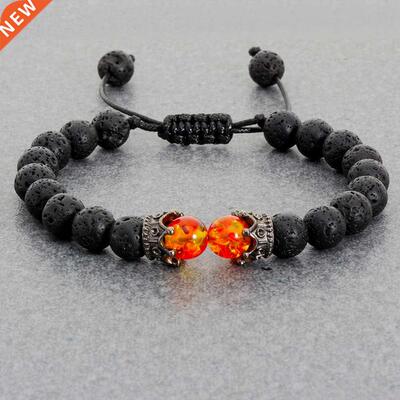 Black Lava Stone Crown Charm Tiger Eye Beads Bracelet For Me
