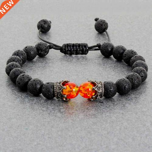 Black Lava Stone Crown Charm Tiger Eye Beads Bracelet For Me