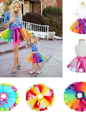 Mother Daughter Grl Women Ranbow Skrt Adult Kds Tutu Dan