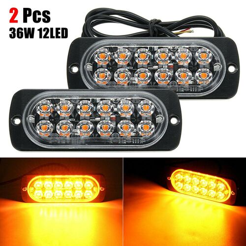 2Pcs Amber 12 LED 36W Warning Lamp Light Bar Car Truck Hazar