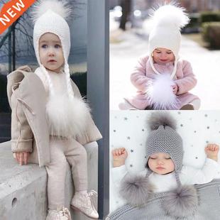 Baby Pom Pom Beanie Warm Knitted Hats Real Fur Hat For kids