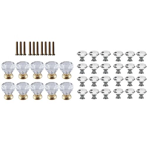 10Pcs Crystal Glass Door Handle Drawer Cabinet Kitchen Handl