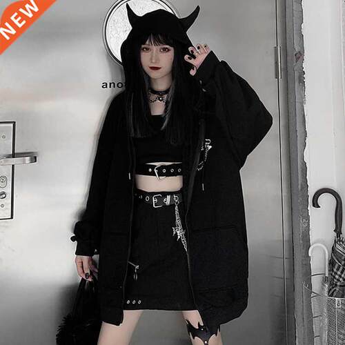 Japanese Zip Up Hoodie Zipper Women Harajuku Punk Gothic Swe