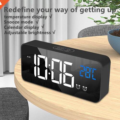 Smart LED Mirror Electronic Clock Portable Home USB Voice Co