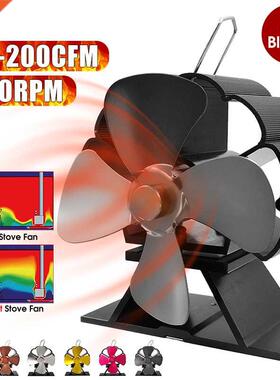 Mini Black Stove Fan Effecient 4 Heat Blade Fireplace Fan P