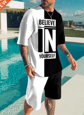 Men	s T Shirt Set D Print Short Sleeve 2022 Summer T-shir