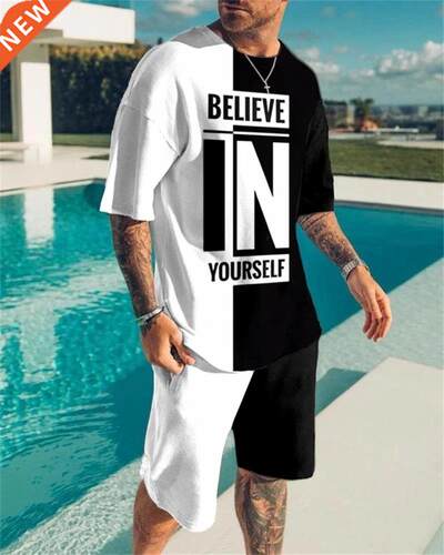 Men	s T Shirt Set D Print Short Sleeve 2022 Summer T-shir