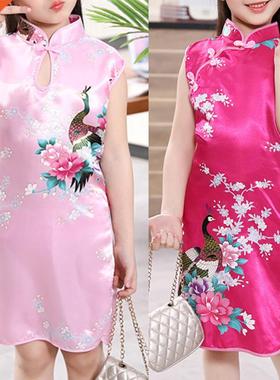 Cheongsam Dress 2Y-8Y Baby Girl Summer Clothes Peacock Sleev