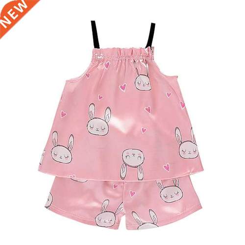 Kids Girls Pajamas Silk Women Set 2pcs Bunny Pattern Sling O